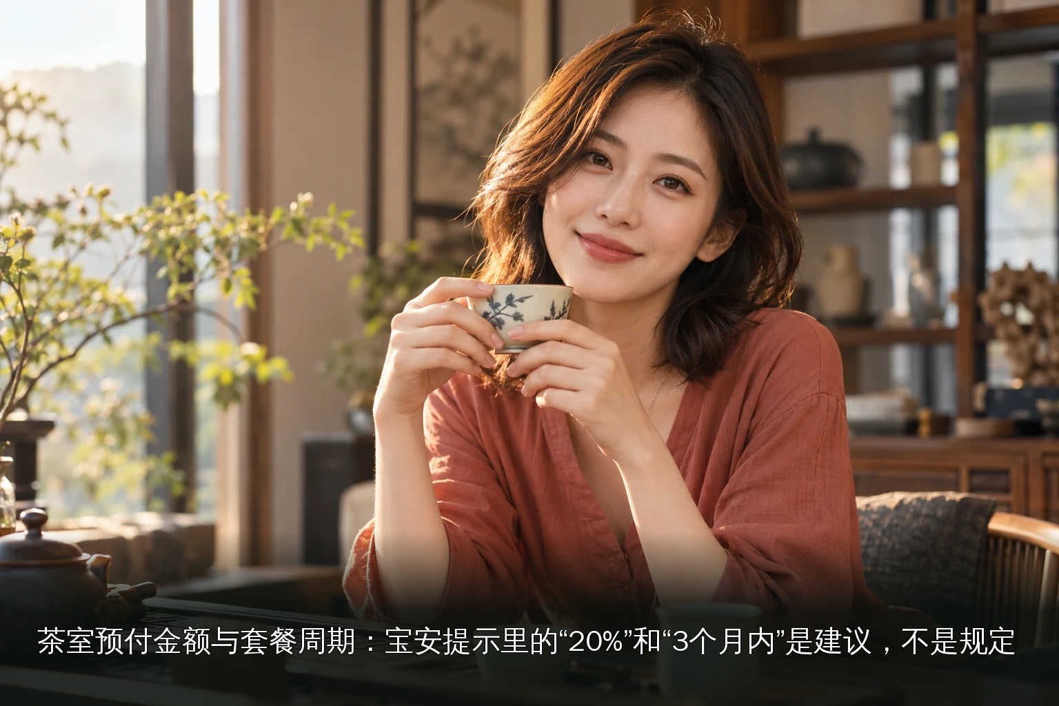 年轻女性品茶主题图｜午后茶室品茶